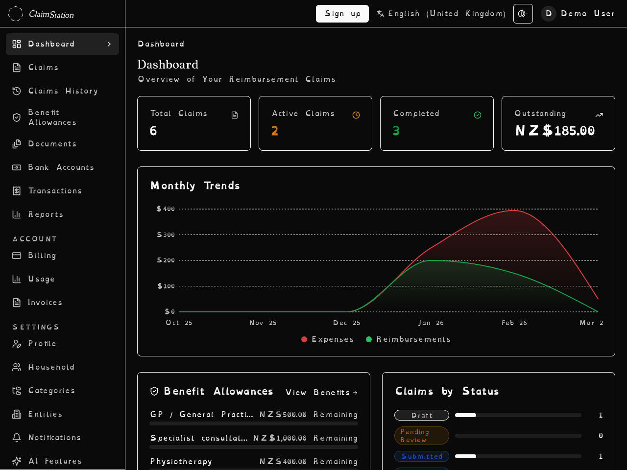 ClaimStation Dashboard (OpenDyslexic, High Contrast)